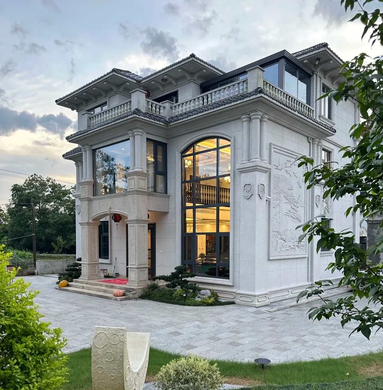 辽阳 白麻花岗岩私人别墅干挂石材豪华定制