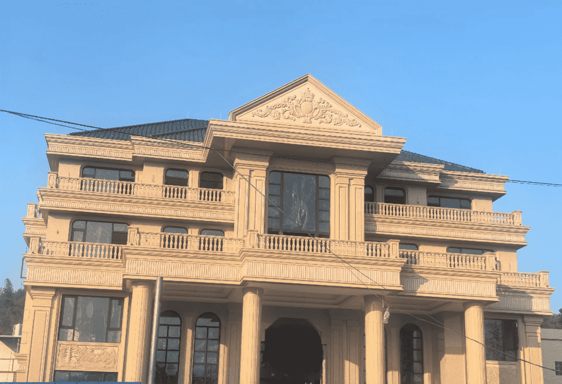 辽阳黄金麻别墅外墙干挂石材效果示例