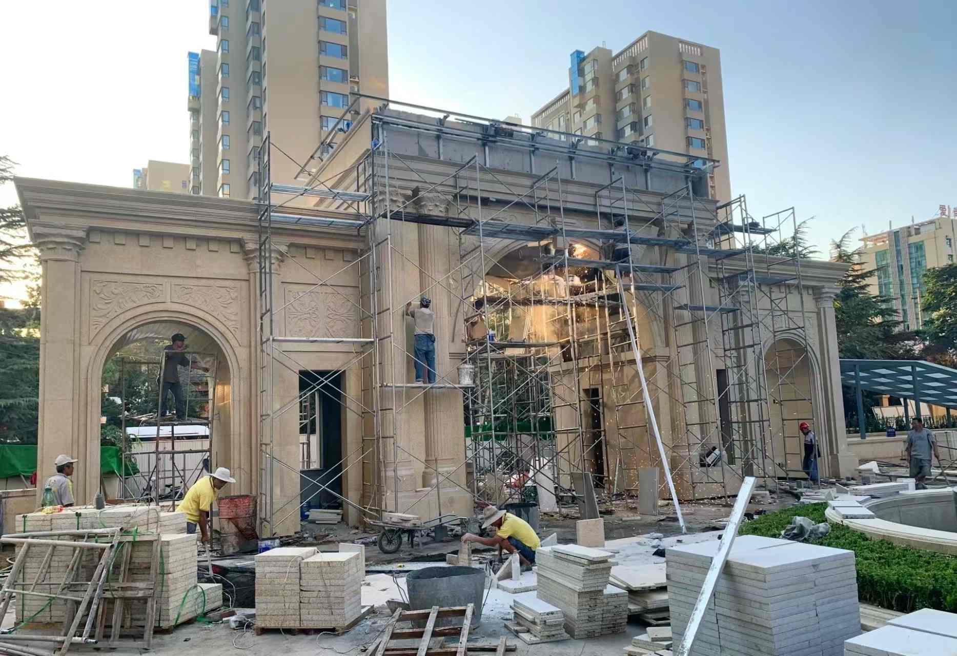 辽阳 黄金麻荔枝面花岗岩小区门楼外墙干挂