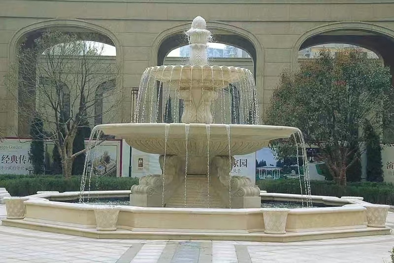 辽阳 黄金麻花岗岩异型加工——户外庭院石雕流水喷泉