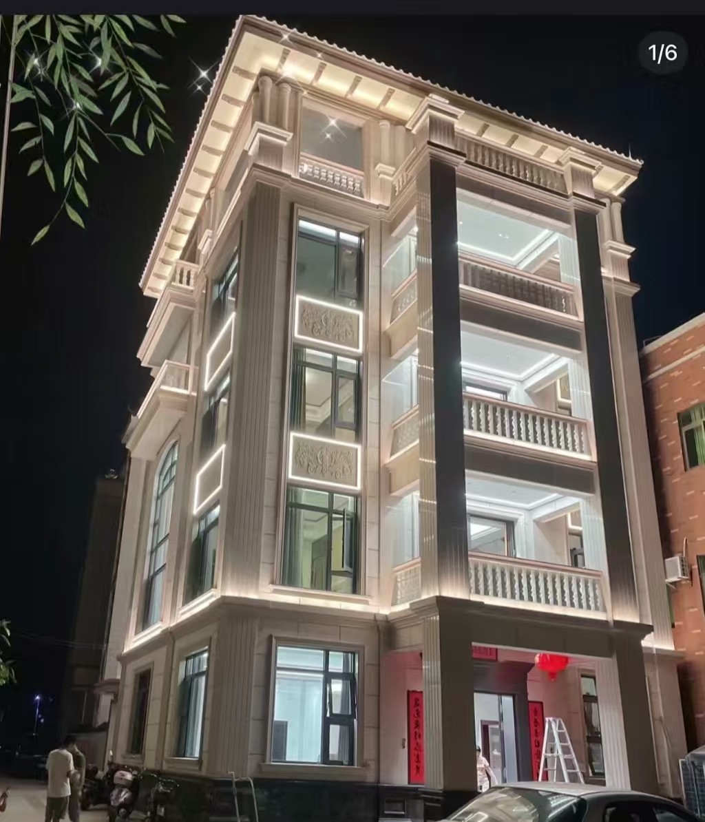 辽阳 芝麻白花岗岩别墅外墙夜间效果